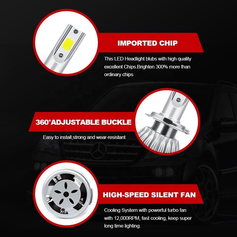 Daylead Factory Cheapest C6 S2 Car LED Lighting 72W 12000lm LED Light Bulb H4 H7 LED Car Light H11 9005 9006 LED Headlight