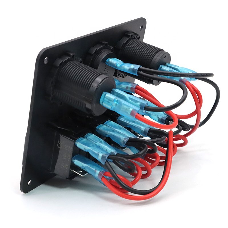12V 4 Gang RV Switch Panel with Dual USB Car Power Socket Digital Voltmeter Rocker Toggle Switch Panel for Truck Boat Marine