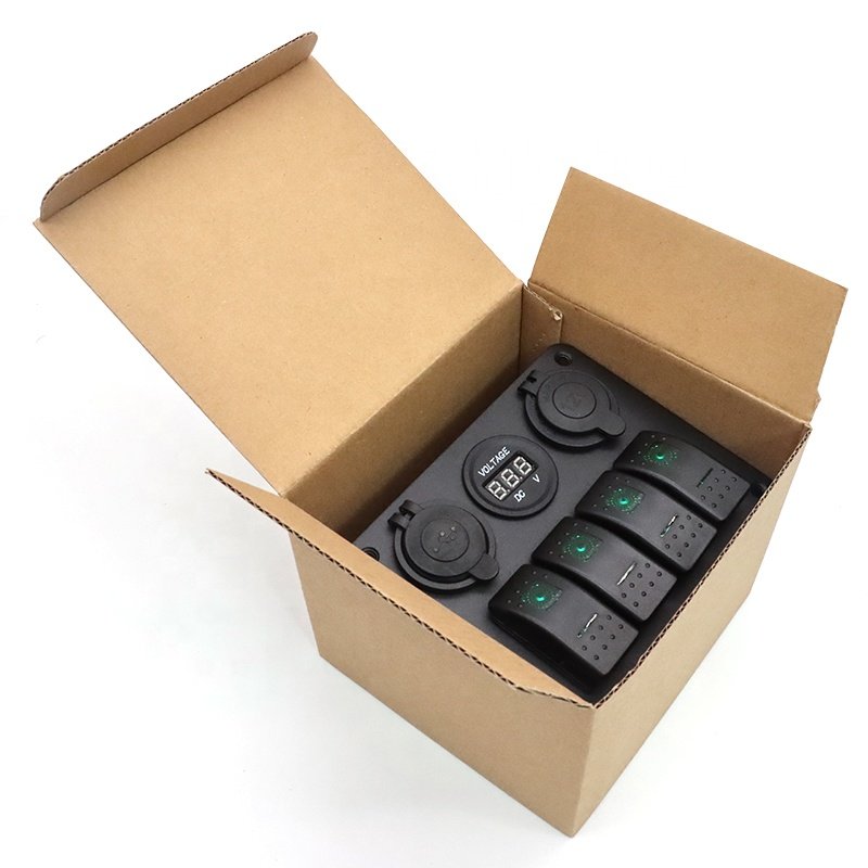 12V 4 Gang RV Switch Panel with Dual USB Car Power Socket Digital Voltmeter Rocker Toggle Switch Panel for Truck Boat Marine