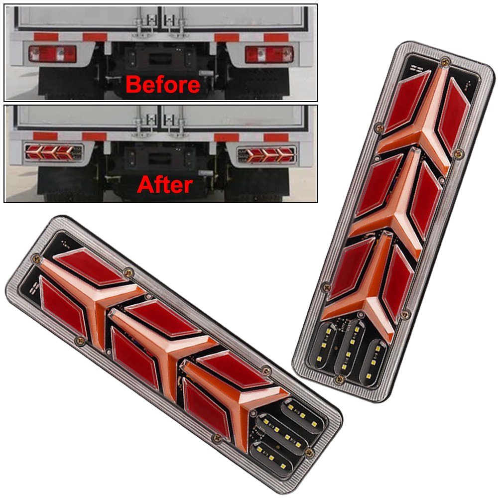 12/24V Dynamic LED Waterproof Truck Tail Light Turn Signal Rear Brake Lights Reverse Signal Lamp for Trailer Lorry Bus Camper
