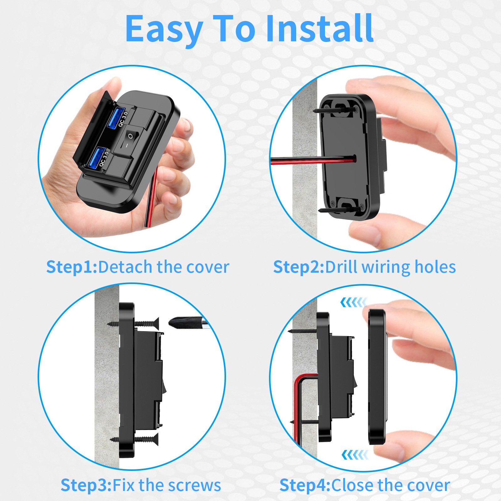 HOT 36W QC3.0 RV USB Outlet Car Charger Dual USB Port With Power Off Switch Mount for Cars Bus Boat Marine ATV Truck Golf Cart