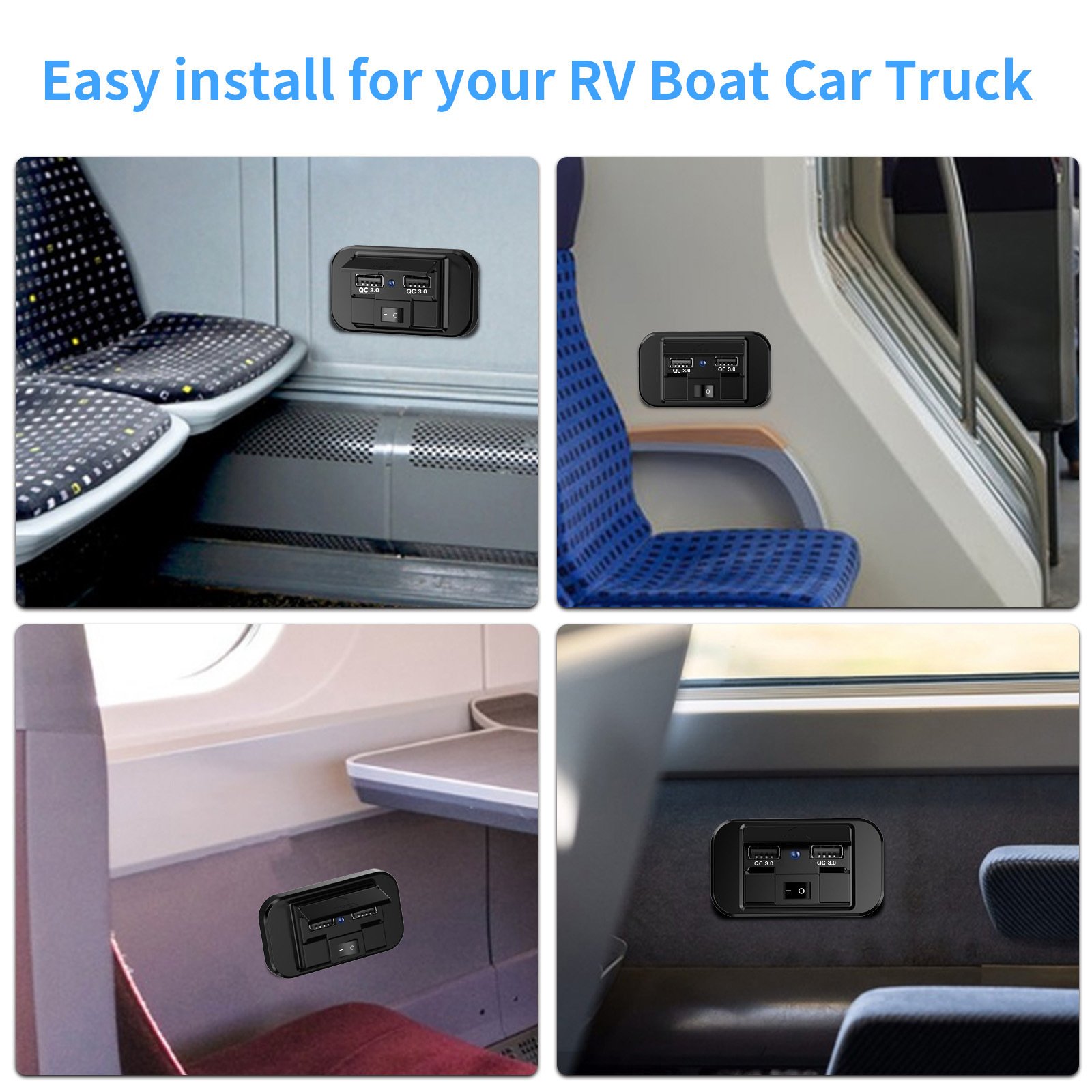 HOT 36W QC3.0 RV USB Outlet Car Charger Dual USB Port With Power Off Switch Mount for Cars Bus Boat Marine ATV Truck Golf Cart