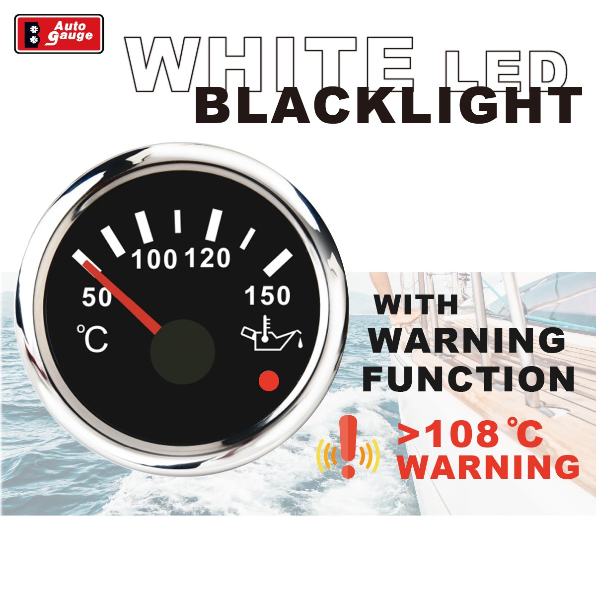 52mm 2inch Electrical Auto Gauge Needle Warning Light Black Faceplate Oil Temp Gauge for Marine Heavy Truck Bus Car Generator