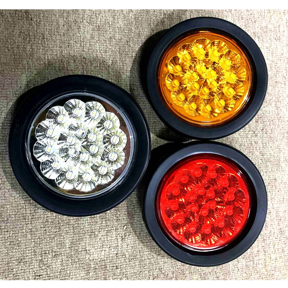 QL-5054 18 LEDs 4" Inch Red Yellow White Round Stop/Turn/Tail for Semi Truck Light with Grommet for Long Vecheil 24V