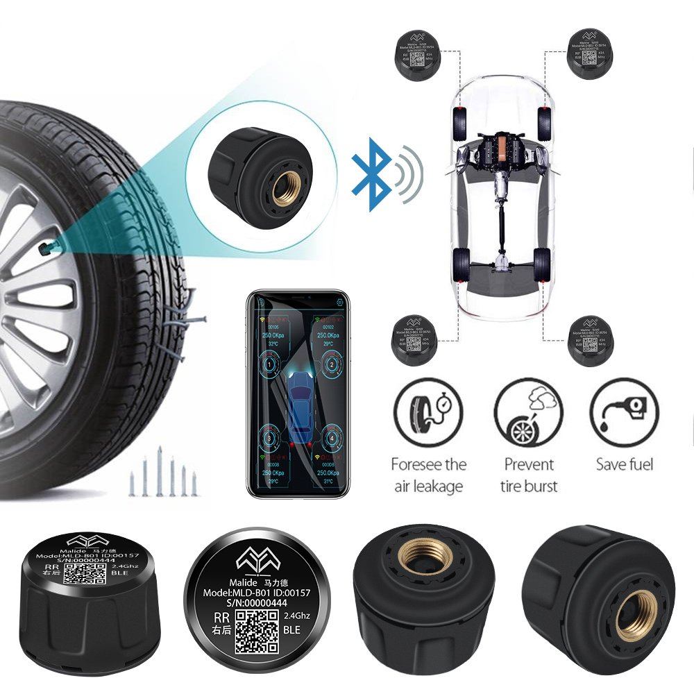 BLE 2.4GHz 120PSI Wireless External TPMS Sensor for Android and IOS App for Nissan Toyota Honda Tesla Y