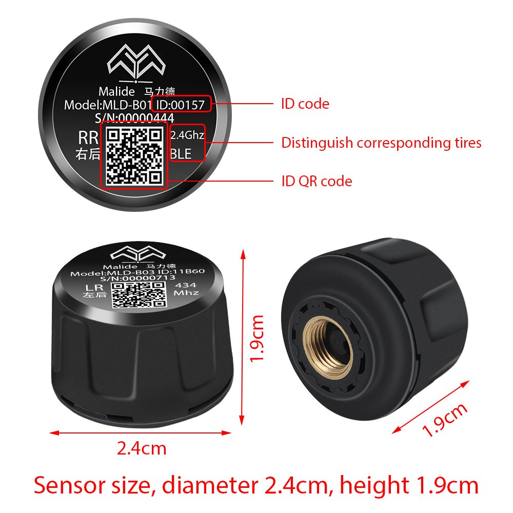 BLE 2.4GHz 120PSI Wireless External TPMS Sensor for Android and IOS App for Nissan Toyota Honda Tesla Y