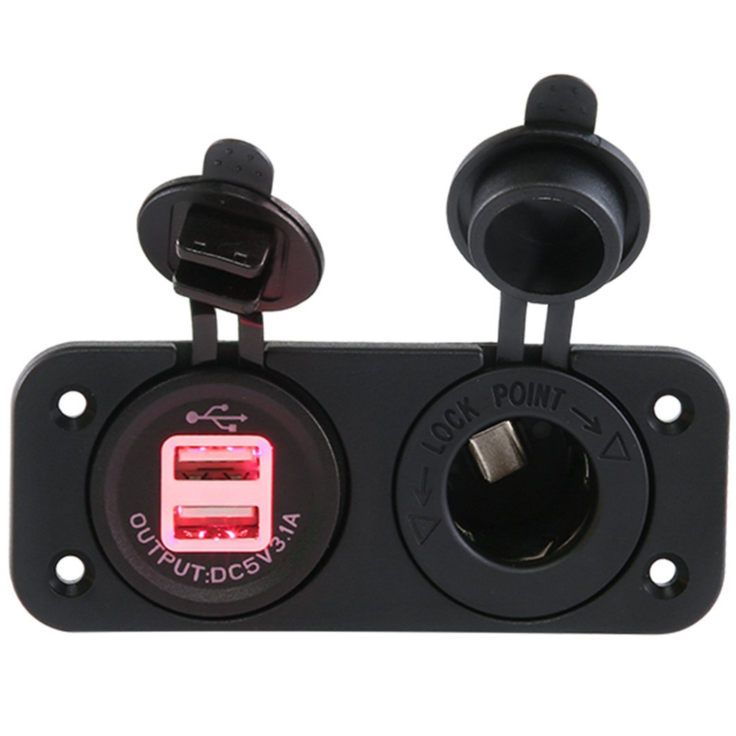 12v Dual USB Charger Power Adapter 2 in 1 Cigarette Lighter Socket 5V 3.1A for Car Motorcycle
