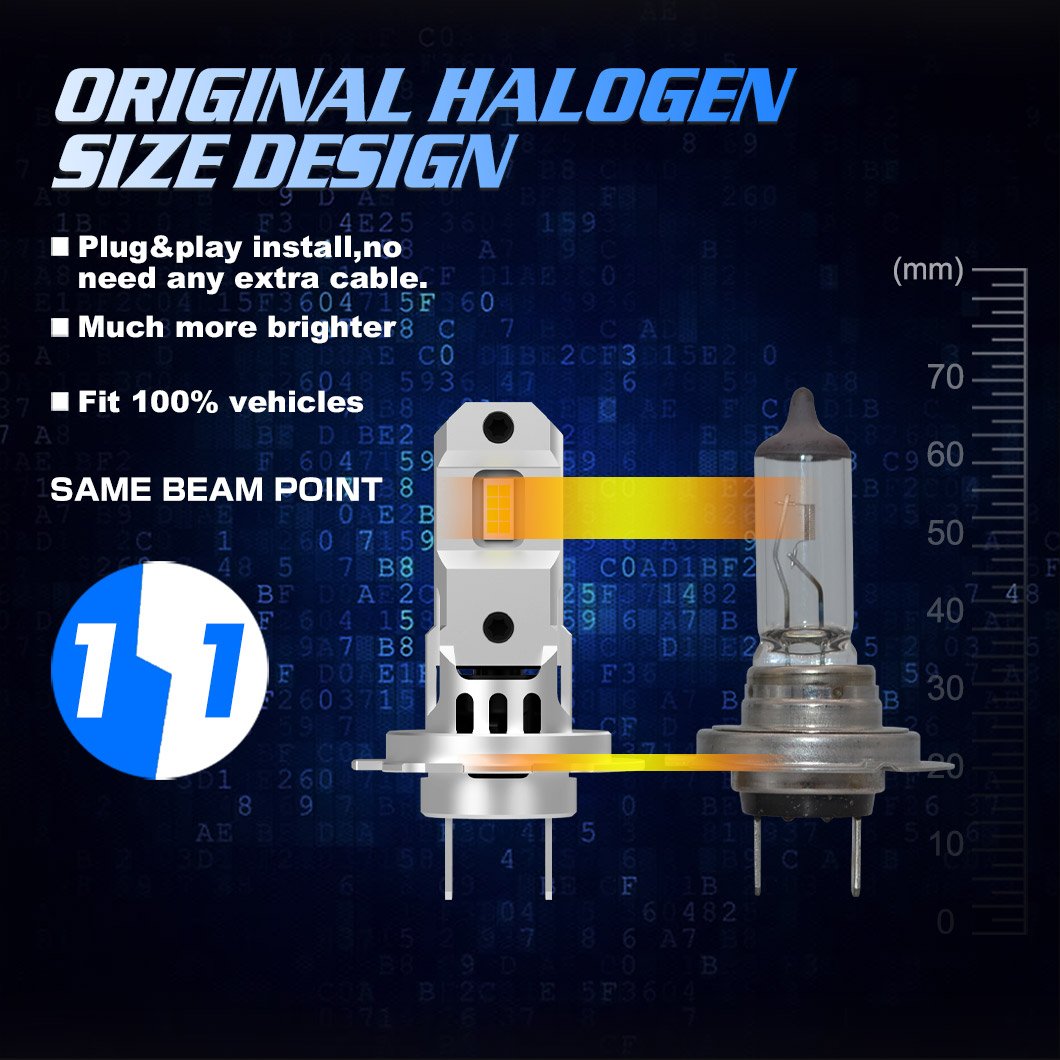 Gview H18 LED Bulbs 6500K White, 30W Super Bright, 1:1 Mini Size, Non-Polarity, No Adapter Required With Fan H7 LED Headlight