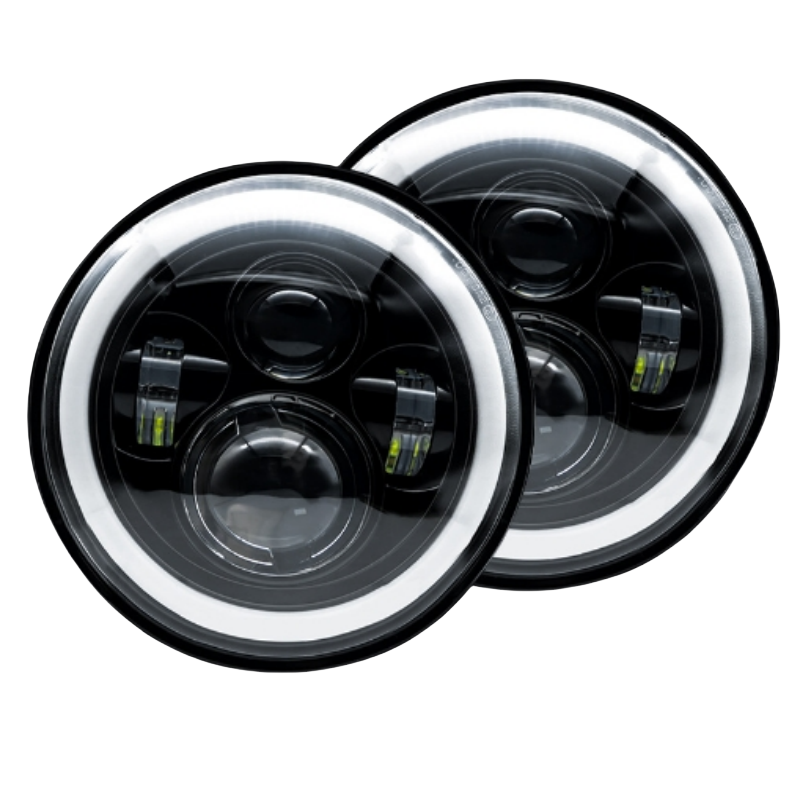 Waterproof Car Motorcycle Spare Parts 7 Inch High Low Beam 4 LED Headlight With White and Yellow Aperture