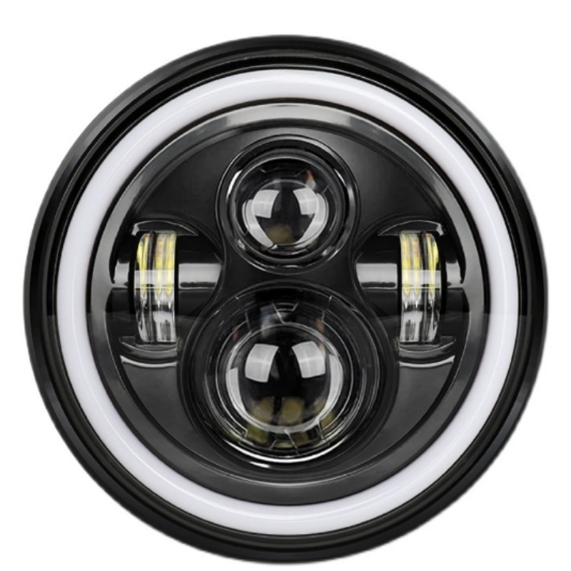 Waterproof Car Motorcycle Spare Parts 7 Inch High Low Beam 4 LED Headlight With White and Yellow Aperture