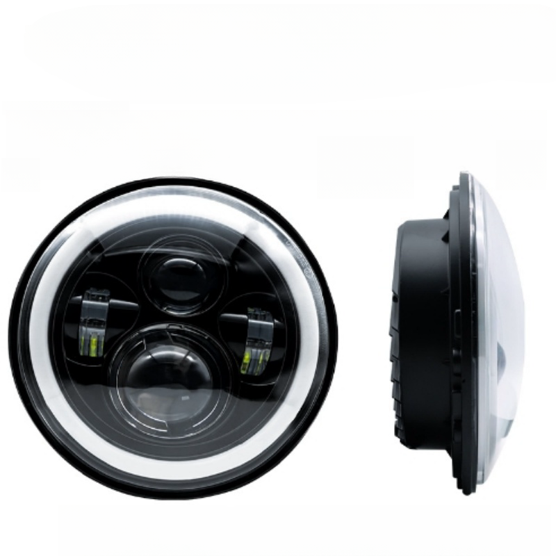 Waterproof Car Motorcycle Spare Parts 7 Inch High Low Beam 4 LED Headlight With White and Yellow Aperture