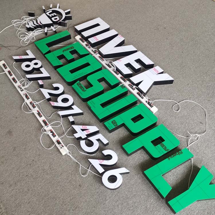 Custom Wall Sign Outdoor Green Color Led Light Advertising Company logo 3d Acrylic Letter Sign