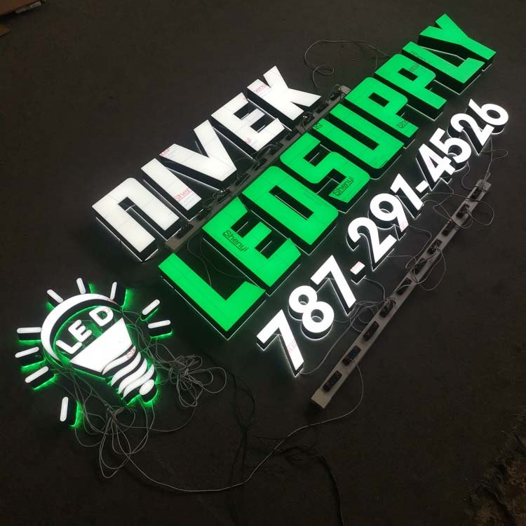 Custom Wall Sign Outdoor Green Color Led Light Advertising Company logo 3d Acrylic Letter Sign
