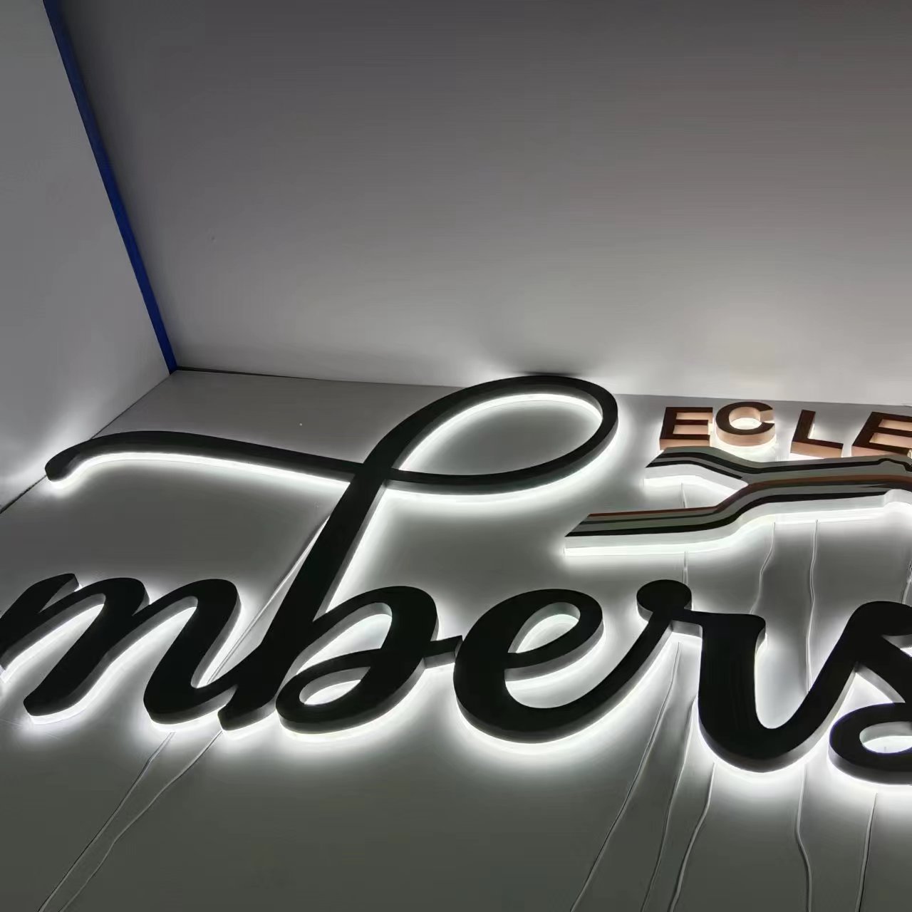 Backlit Led Logo Mirror Brushed Sign Custom 3d Business Lighting Channel Letters Building Signs