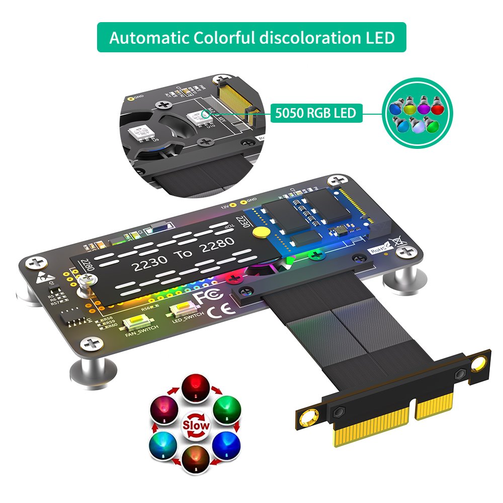 Computer Accessories Combo M.2( NGFF) NVME M-key SSD to PCI- E 4X Extension Cable With Cooling Fan and Automatic