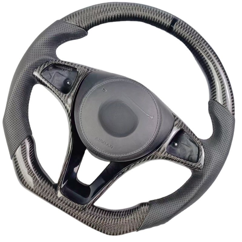 For Mercedes-Benz AMG D-Shape Carbon Fiber Leather Steering Wheel Red Stitch BMW E Class G Class 4 Series M4 M2 A1 Compatible