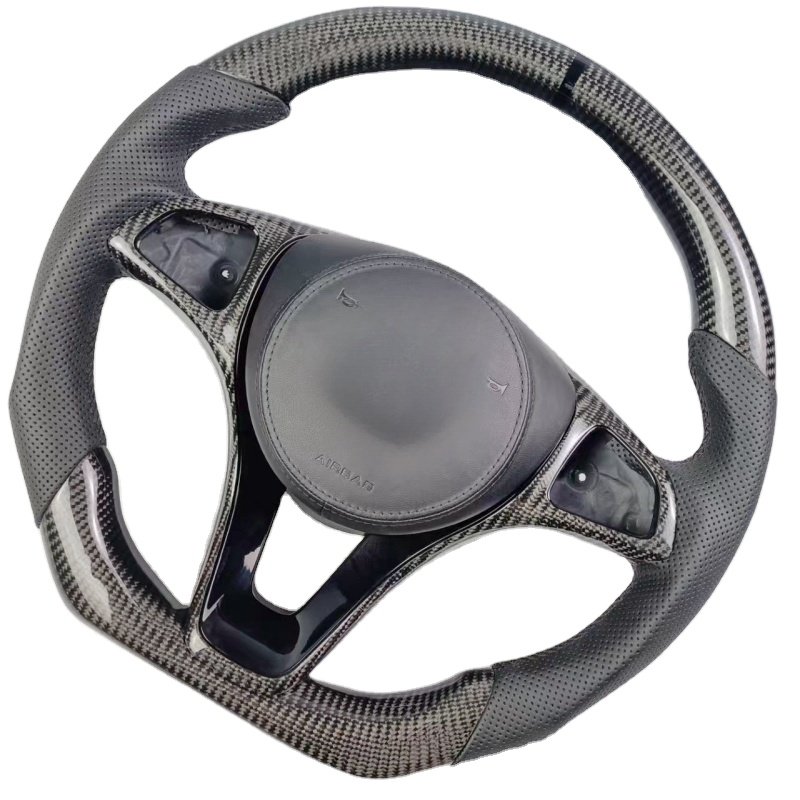 For Mercedes-Benz AMG D-Shape Carbon Fiber Leather Steering Wheel Red Stitch BMW E Class G Class 4 Series M4 M2 A1 Compatible