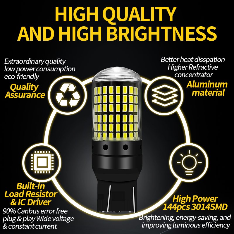 Reverse Turn Signal Light LED Brake Lamp 1156 BA15S P21W BAU15S PY21W 7440 W21W P21/5W 1157 BAY15D 7443 Led 144smd CanBus Bulb