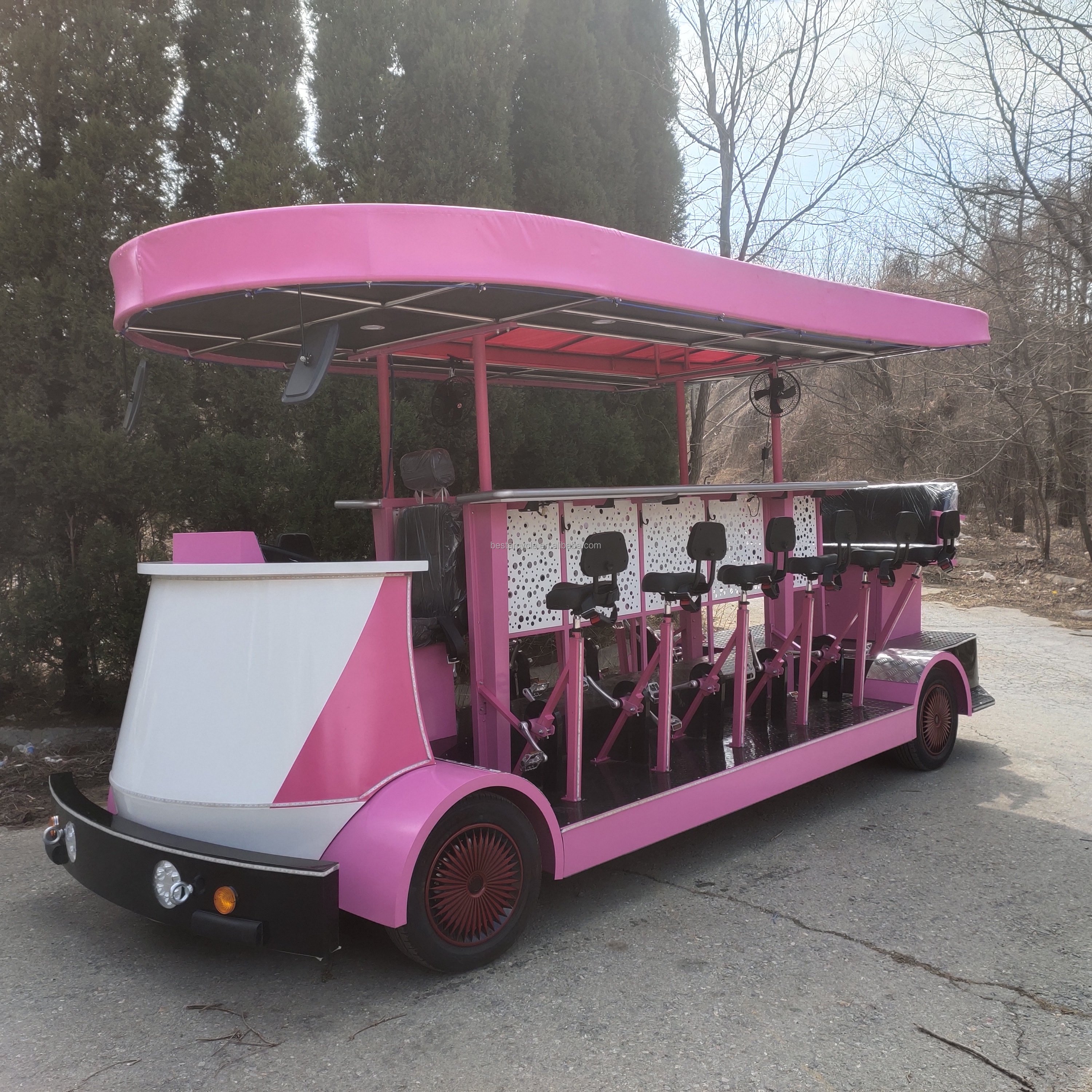Mobile Bar Cart Electric Sightseeing Bus Vehicle Party Bike Pedal Pub Car Beer Bike for Sale 60V Tuk Tuk Electric 7 Seats Eec 16
