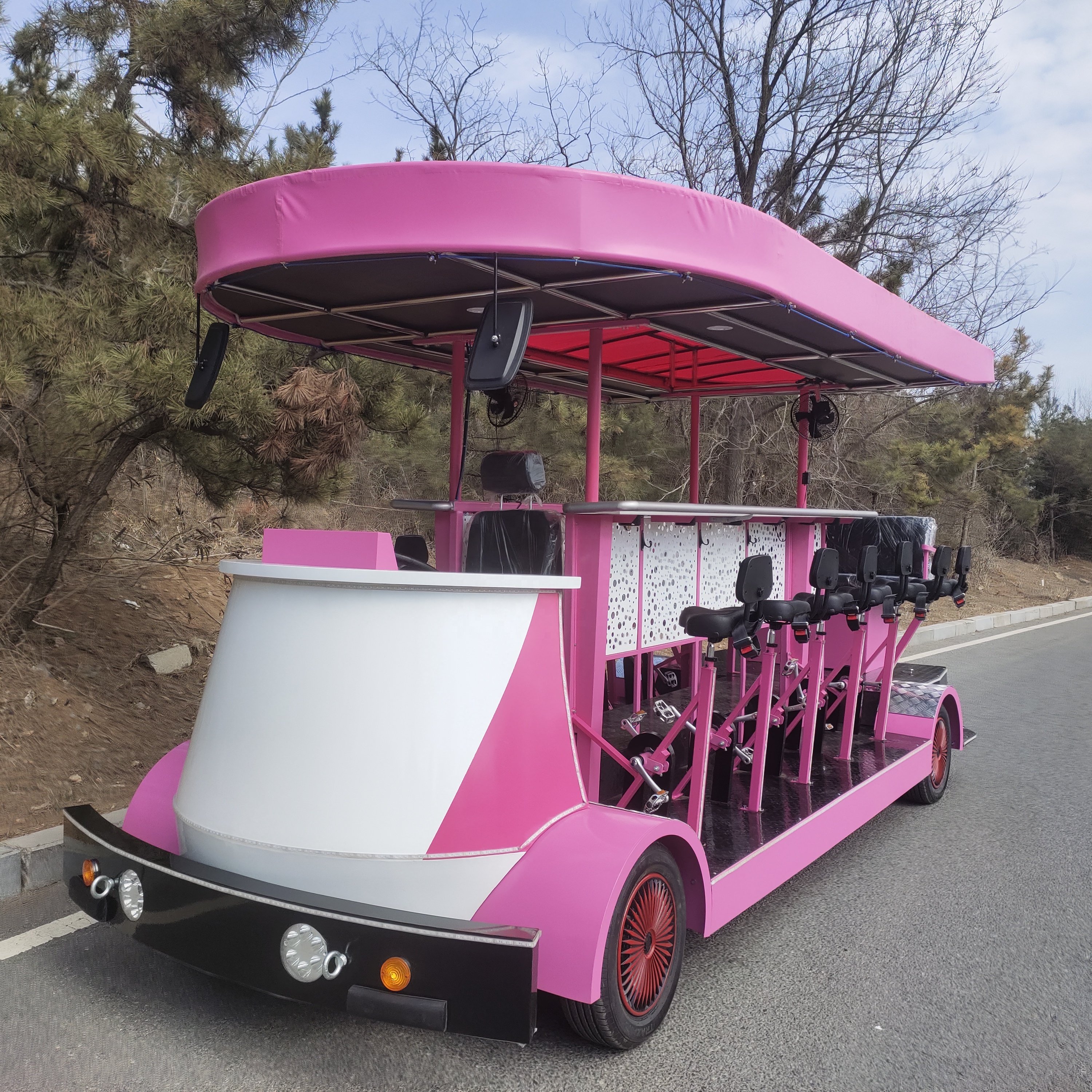 Mobile Bar Cart Electric Sightseeing Bus Vehicle Party Bike Pedal Pub Car Beer Bike for Sale 60V Tuk Tuk Electric 7 Seats Eec 16