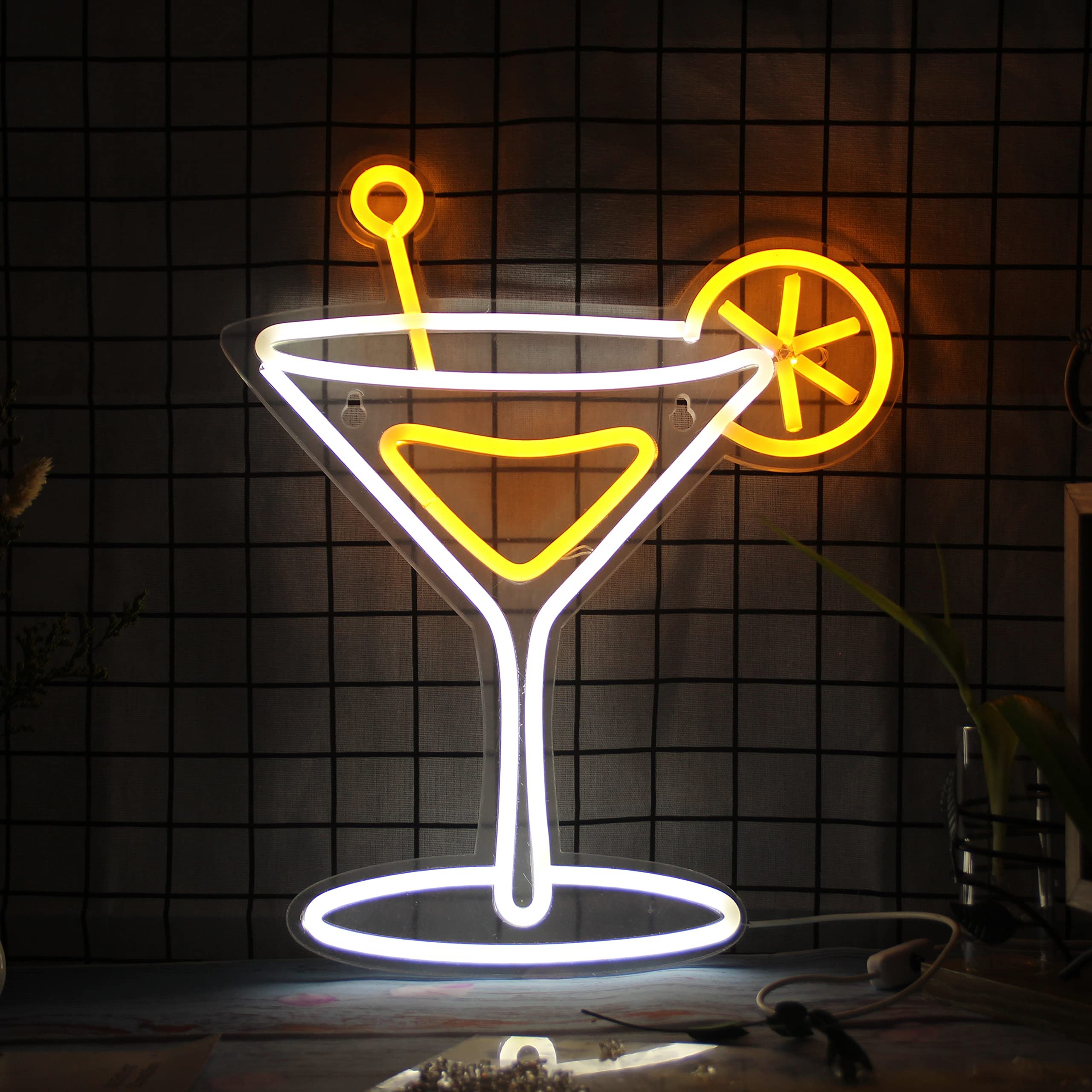 Cocktail Glass Neon Sign Cocktail Glass LED Neon Lights Cool Neon Signs for Men Cave Bedroom Wall Decor Bar Restaurant Club