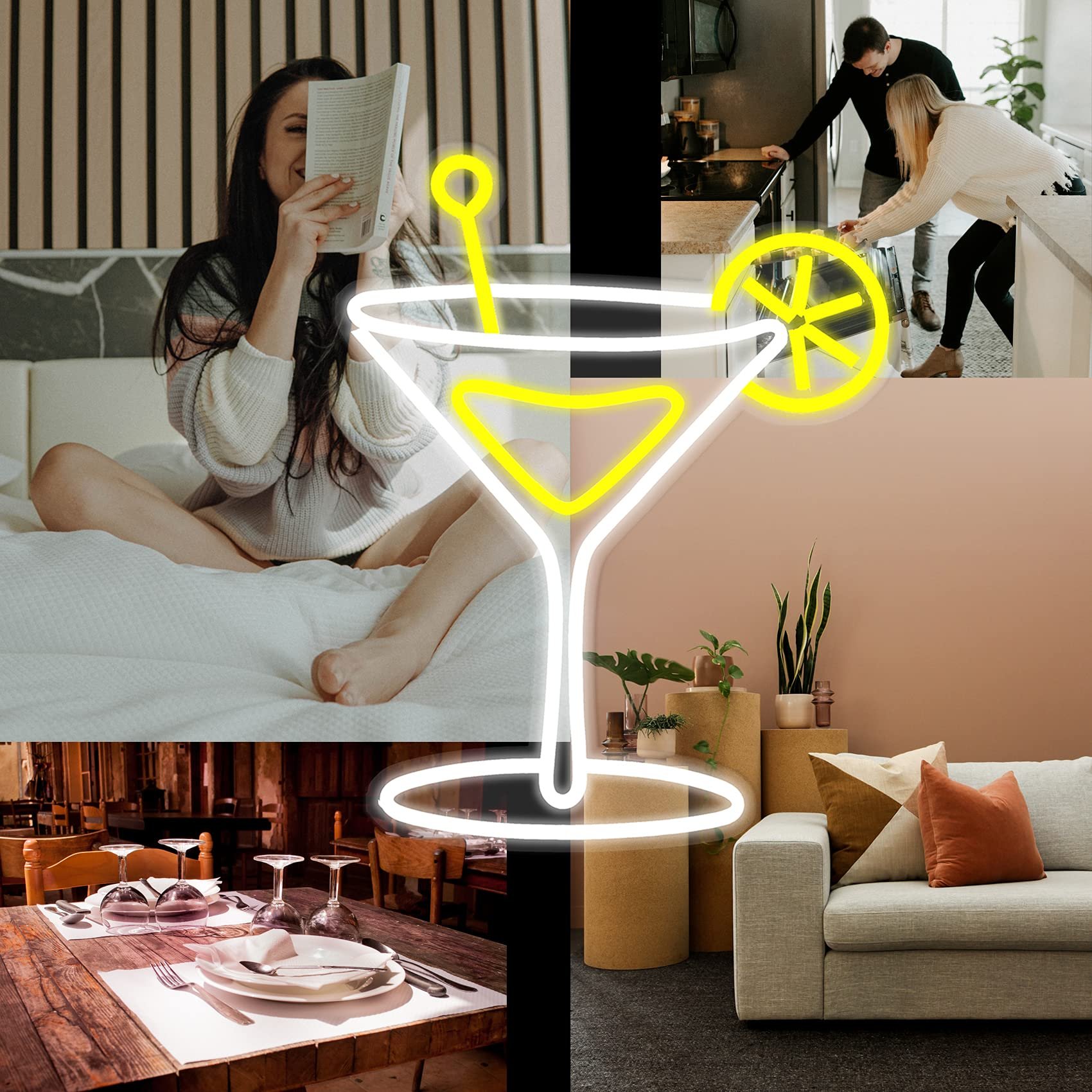 Cocktail Glass Neon Sign Cocktail Glass LED Neon Lights Cool Neon Signs for Men Cave Bedroom Wall Decor Bar Restaurant Club