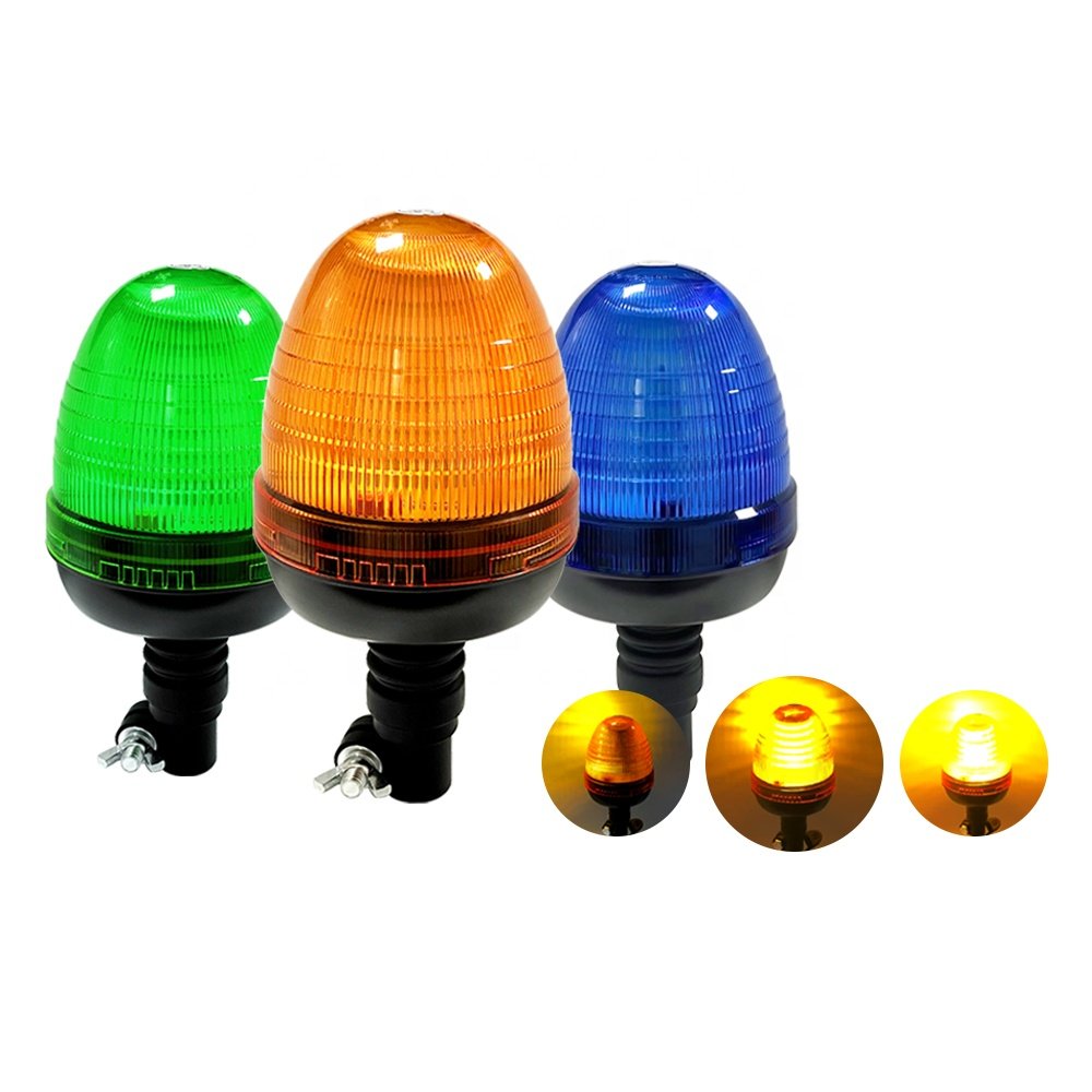 24V Rotating Amber Beacon DIN Pole Spigot Mount Tractor Flashing Warning Light for Forklift and School Bus