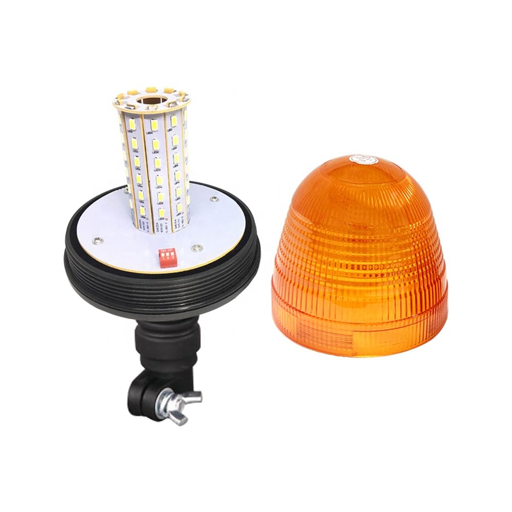 24V Rotating Amber Beacon DIN Pole Spigot Mount Tractor Flashing Warning Light for Forklift and School Bus