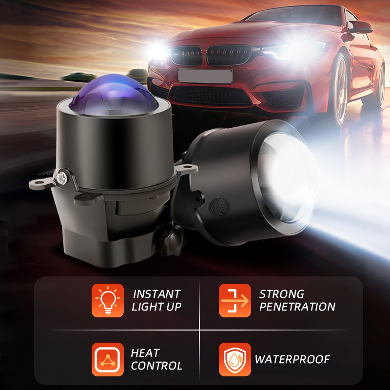 High Quality Tri Color Led Car Headlights Day Running Lights Fog Lamps Laser 3inch Led Fog Light for Universal