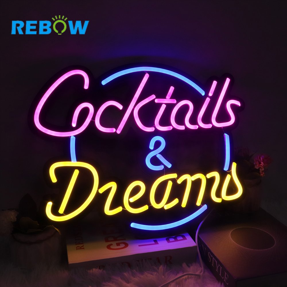 Rebow Wholesale Led logo Light DONT OVER THINK SHIT Neon Sign Cocktails-Dreams Neon Sign for Bedroom Party Home Decor