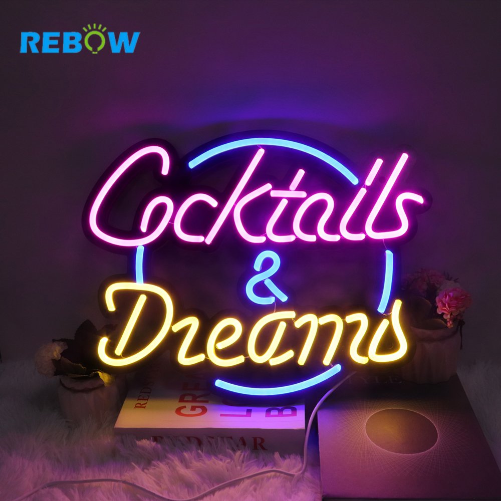 Rebow Wholesale Led logo Light DONT OVER THINK SHIT Neon Sign Cocktails-Dreams Neon Sign for Bedroom Party Home Decor