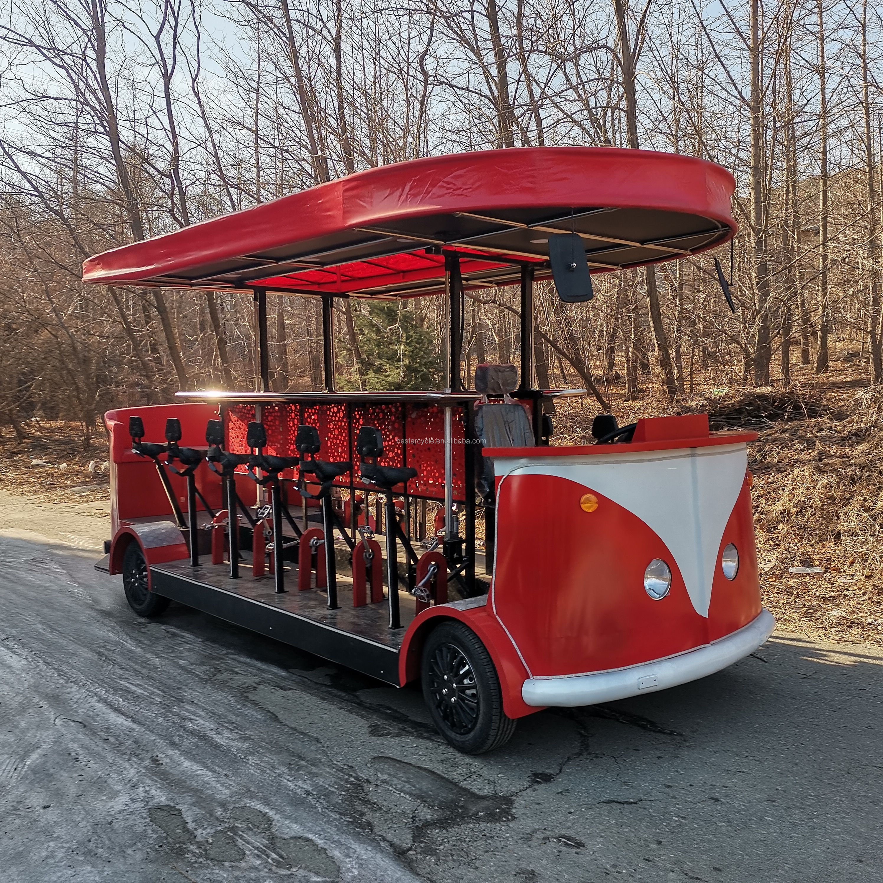 Single-Speed 18-Passenger City Bike Electric Tourist Pedal Pub Bike Pedal Bus for Beer for Urban Adventures