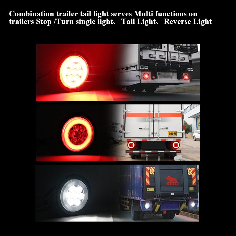 4 Inch LED Rear Combination Function Stop Turn Brake Light With Easy Install Rubber Grommet for Truck Trailer Tractor Bus