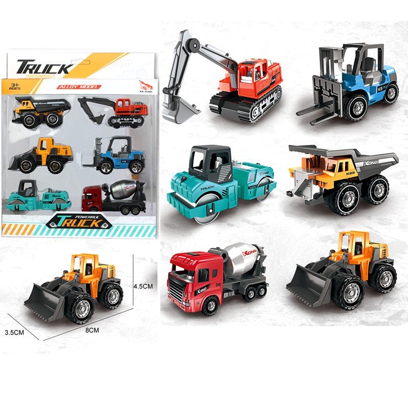 6 Sets of Alloy Engineering Vehicle Color Single Window Box Gashapon Machine Fire Truck Car Toy Car Model