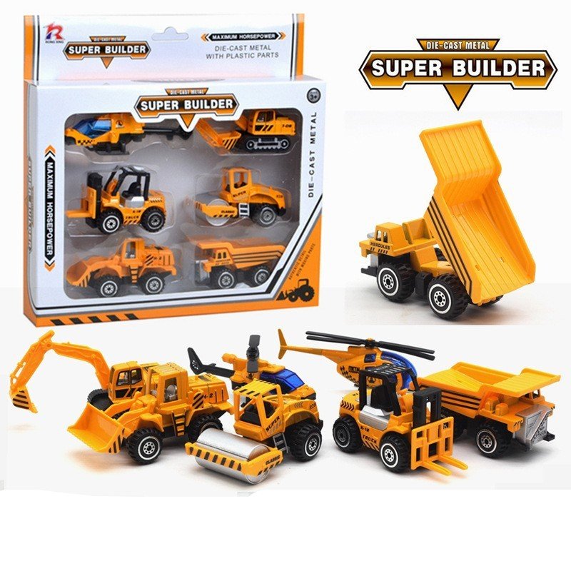 6 Sets of Alloy Engineering Vehicle Color Single Window Box Gashapon Machine Fire Truck Car Toy Car Model