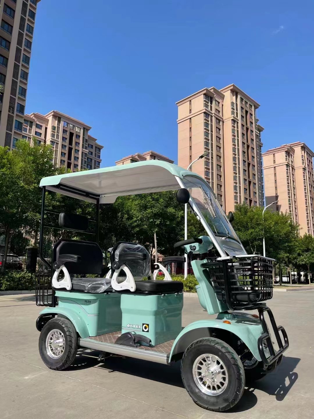 Made in China Four Seater Four Wheeled Sightseeing Bus Car with Roof Electric Four Wheel Golf Cart
