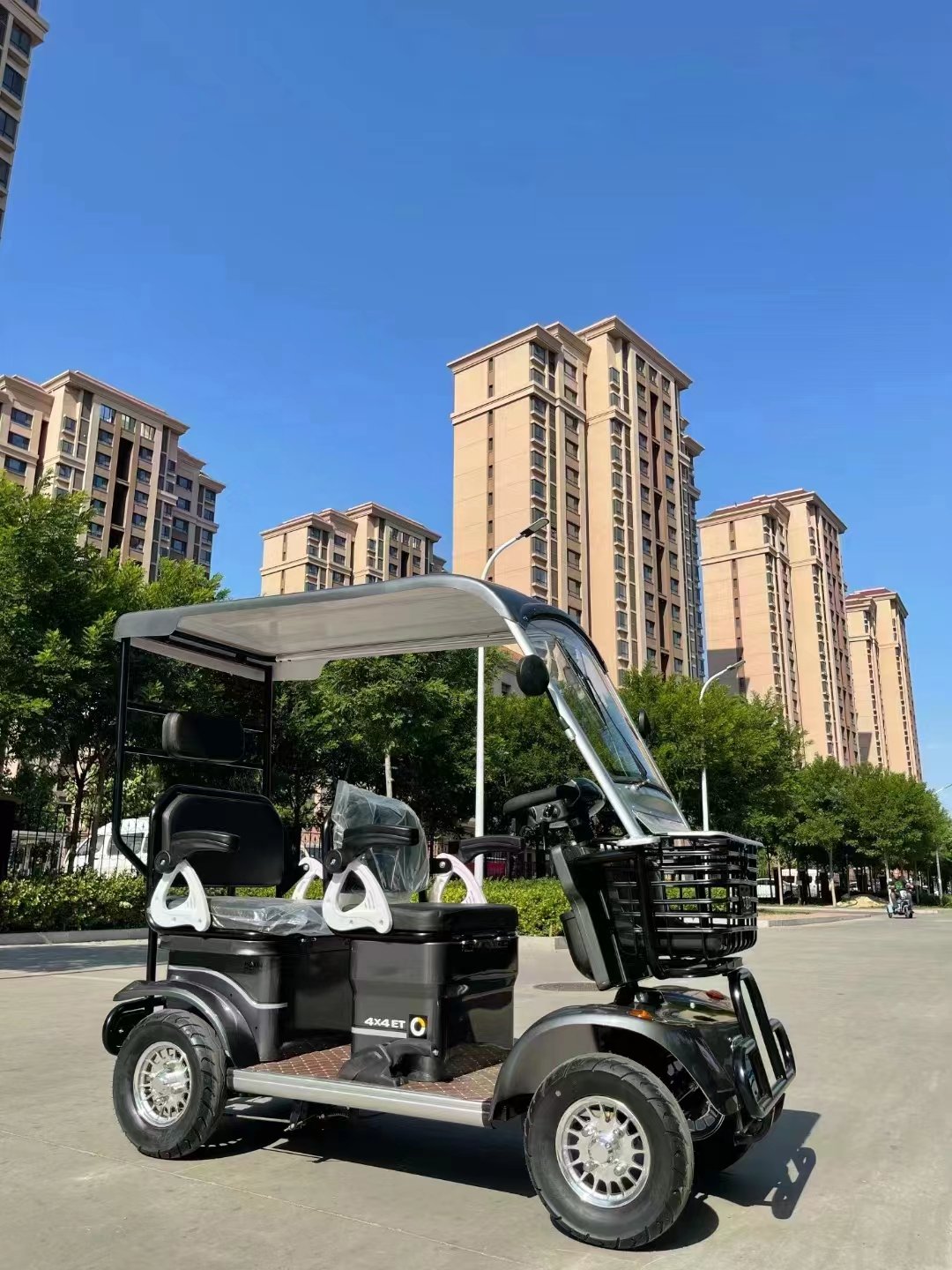 Made in China Four Seater Four Wheeled Sightseeing Bus Car with Roof Electric Four Wheel Golf Cart
