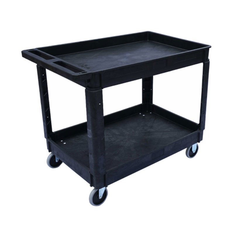Two Shelf 4 Wheels Plastic Manufacture Good Quality Utility Shelf Bus Service Storage Bins Carts