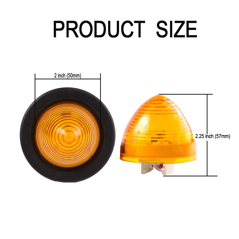 2 Inch Amber Round Beehive Cone LED Side Marker Flash Lights New 24V/12V Rear Tracking Lights for Trucks Trailers RVs Campers