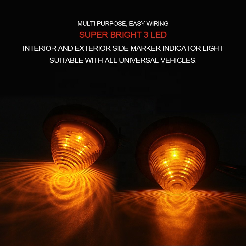 2 Inch Amber Round Beehive Cone LED Side Marker Flash Lights New 24V/12V Rear Tracking Lights for Trucks Trailers RVs Campers