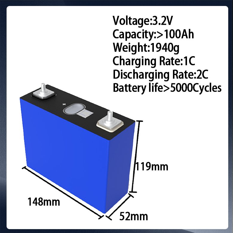 Lifepo4 3.2V 100Ah Prismatic Lithium Battery Cell With Stud/nut/bus-bar and 100A BMS