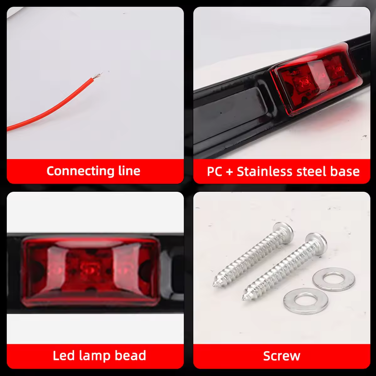 9LED 12V Led Brake Light Bar for Truck Trailer Pickup Trailer Tail Side Marker Light with Reflector Red Brake Lamp