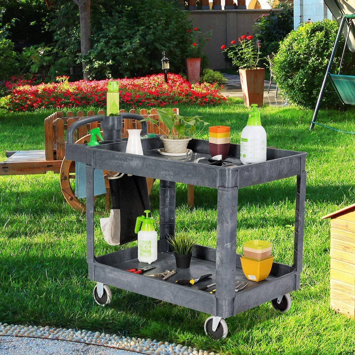4 Wheels Plastic Manufacture Good Quality Utility Shelf Bus Service Storage Bins Carts Hand Trolley Rolling Tool Cart