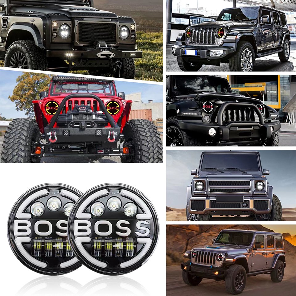 Accesorios Para Motos Motorcycle 7Inch Round 65w LED Headlights DRL With Turn Signal Angel Eyes Headlamp for Jeep Wrangler SUV