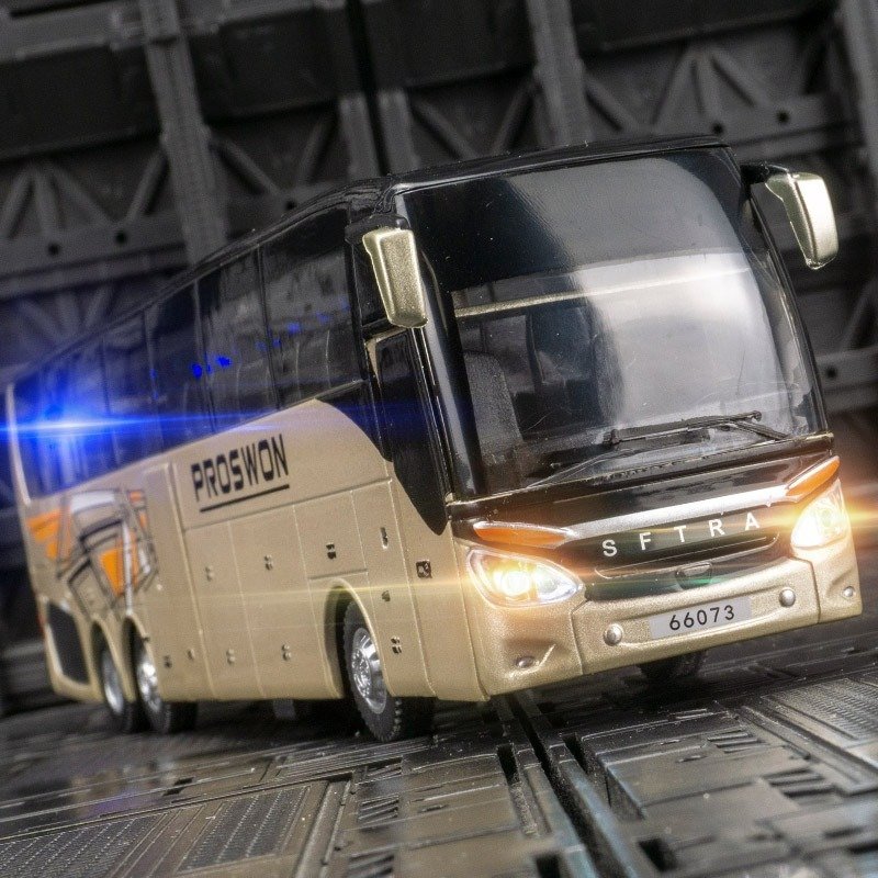Diecast 1:32 Bus Metal Simulation Car Alloy Vehicle Toy Model Wheels Movable Sound and Light Pullback Doors Open Bus Model Toys