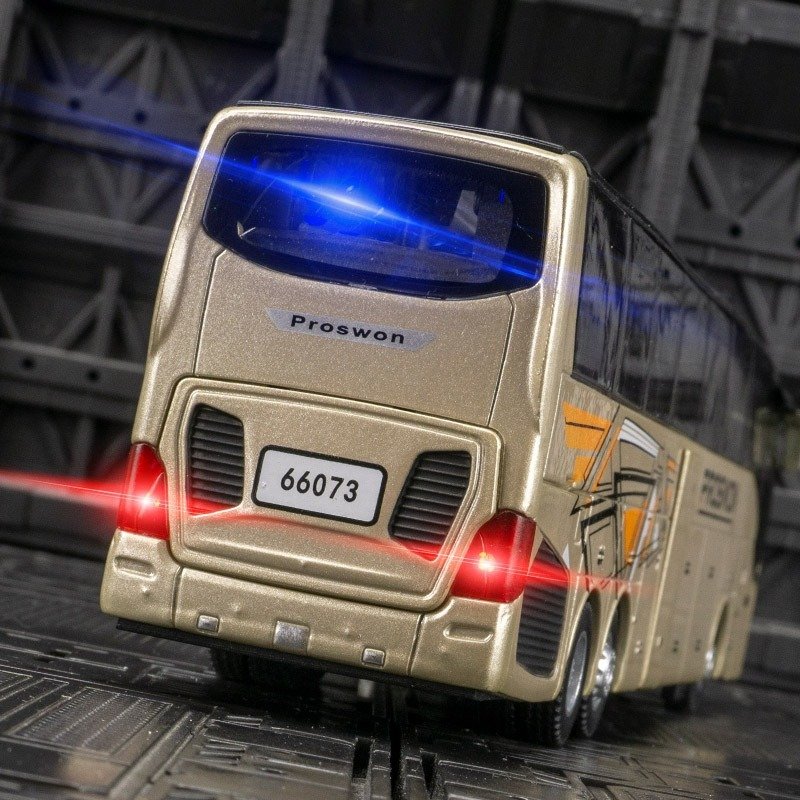 Diecast 1:32 Bus Metal Simulation Car Alloy Vehicle Toy Model Wheels Movable Sound and Light Pullback Doors Open Bus Model Toys
