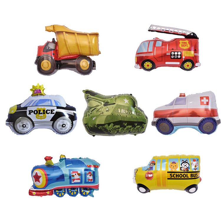 New Vehicle School Bus Police Car Fire Engine Engineering Truck Modeling Cartoon Aluminum Foil Balloon Kid's Toy