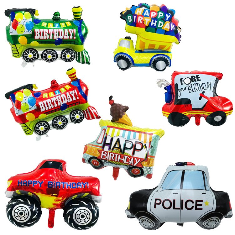New Vehicle School Bus Police Car Fire Engine Engineering Truck Modeling Cartoon Aluminum Foil Balloon Kid's Toy
