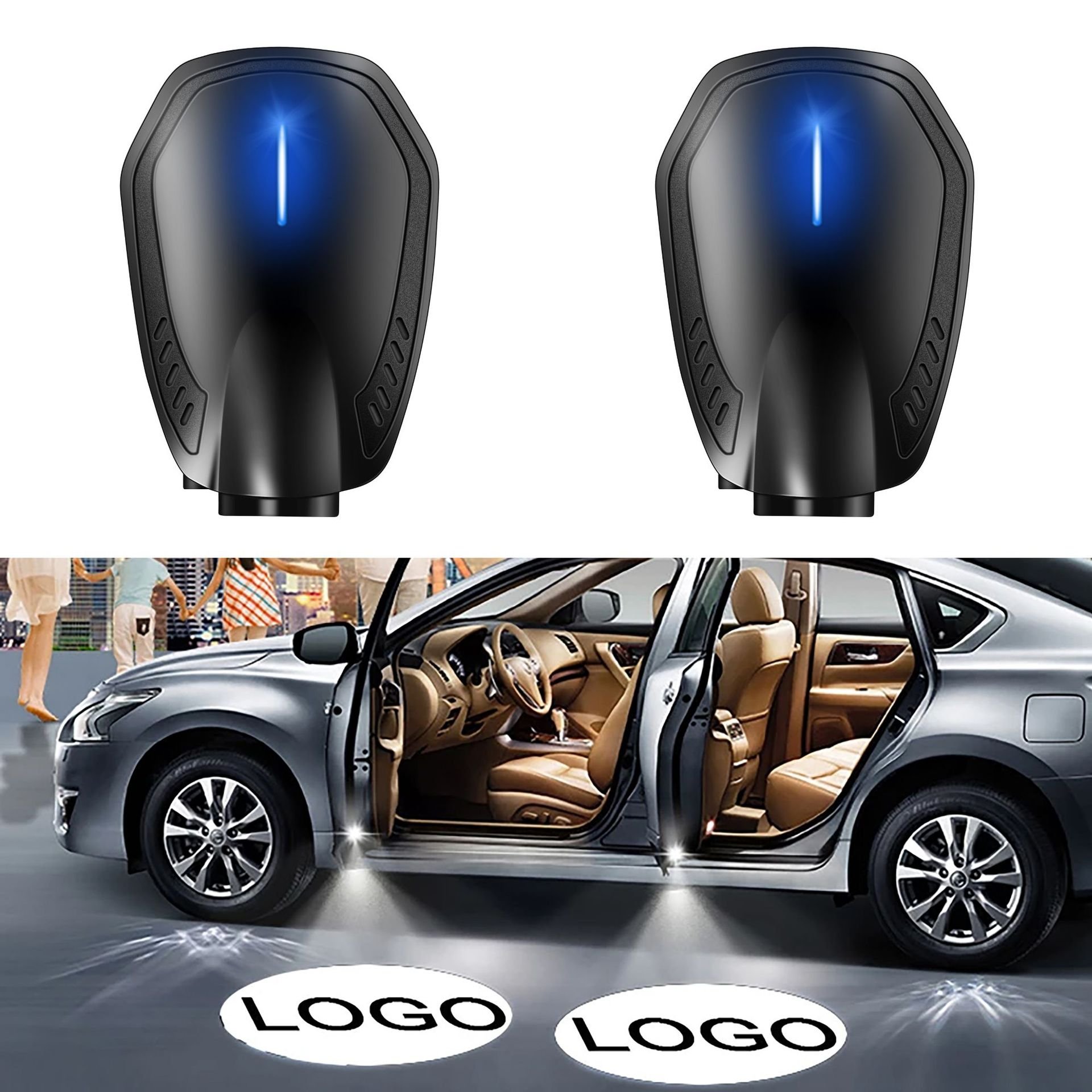 Yosovlamp F2 Car Welcome Light Wiring Free Automatic Induction Decorative Light Rechargeable Door logo Laser Projection Light