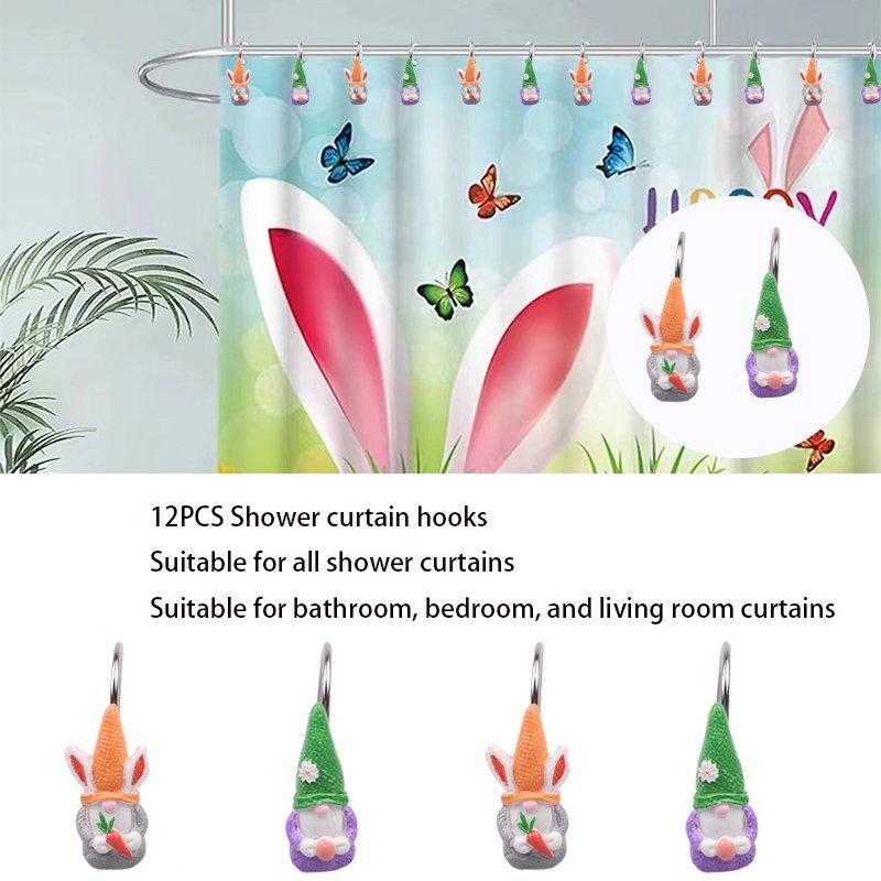 Easter Metal Resin Rabbit Bathroom Accessories, Home Bathroom Decoration, Shower Curtain Hooks, Curtain Hooks